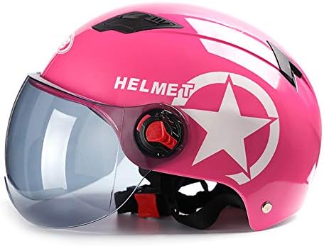 TKer Adults Men & Women Open Face Helmet with Detachable Goggles Sun Visor for Motorcycle Scooter Baseball, Universal Size Breathable Jet Half Helmet DOT Approved, Pink(54-62cm)