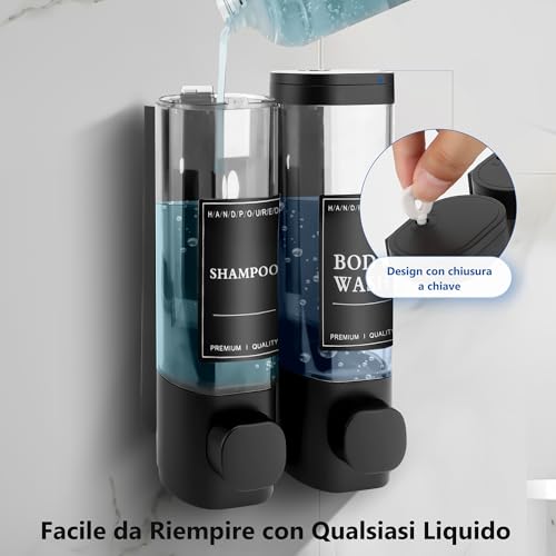 MEKOTRIN Bathroom Soap Dispenser, Wall Mounted Soap Dispenser with Waterproof Label for Kitchens Bathrooms (Black, 2 x 300 ml)