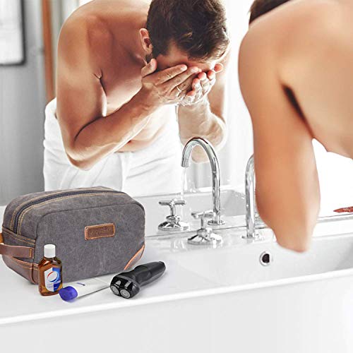 emissary Men's Toiletry Bag Leather and Canvas Travel Toiletry Bag Dopp Kit for Men Shaving Bag for Travel Accessories (Gray) 7 emissary Men's Toiletry Bag Leather and Canvas Travel Toiletry Bag Dopp Kit for Men Shaving Bag for Travel Accessories (Gray)