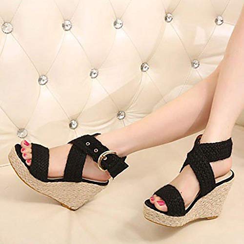 image for Wllsagl Xouwvpm Women's Thick Bottom Shoes Wedge Big Size Buckle Roman