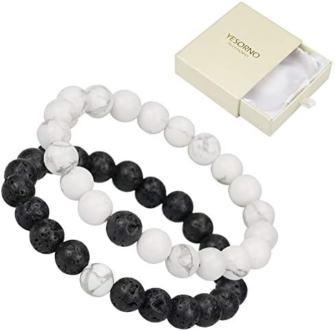 Sunarrive Aromatherapy Essential Oil Diffuser Bracelet for Anxiety | White Howlite Lava Stone Bead Bracelet Set For Women Men Kids | Vitality Extracts Bracelet, 2 PCS(Medium)