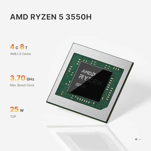 BOSGAME Mini PC E4 Windows 11 Pro Business AMD Ryzen 5 3550H, 4-core, 8-thread, up to 3.7GHz, 16GB DDR4 RAM, 512GB SSD, 4K@60Hz Triple Display, HDMI, DP, Type-C, USB3.2, Dual LAN