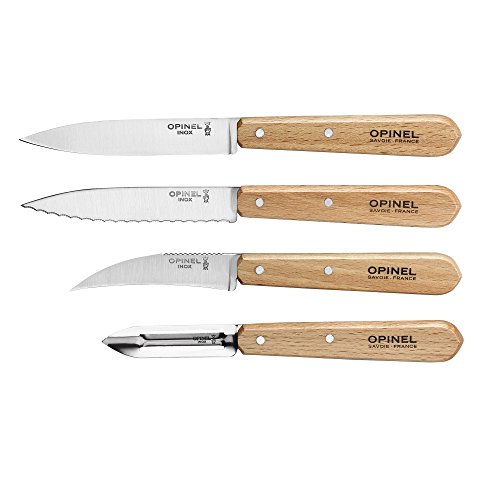 Opinel Essentials Kitchen Knives Box Set (4 Piece Set) with Paring, Serrated, Vegetable, and Peeler Knives