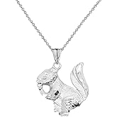 Fine Sterling Silver Squirrel Animal Charm Pendant Necklace