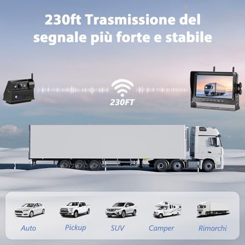 VASTEND Telecamera Retromarcia Solare Wireless 10000mAh, Monitor 7" IPS con DVR, Portata Lunga, Montaggio Magnetico, 1080P HD Visione Notturna, IP67 per Camper Furgone Camion(VS-7G)
