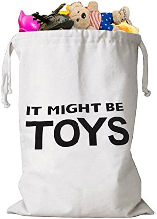 Home Décor Canvas Toy Bag with Drawstring，Storage Bag Basket Organizers for Kids Toys, Baby Clothing, Children Books, Gift Baskets(Toys)