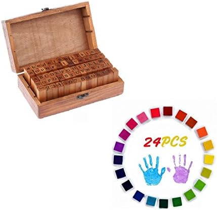 Alphabet Stamps Vintage Number And Symbol Stamp Set Supplies Estone 70pcs/set Wooden Box multipurpose Number Alphabet Letter Wood Rubber Stamp New Colorful Ink Pad