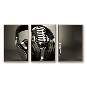 Framed Canvas Wall Art for Living Room, Bedroom Microphone Canvas Prints for Modern Home Decoration Ready to Hang - 16"x24"x3 Panels
