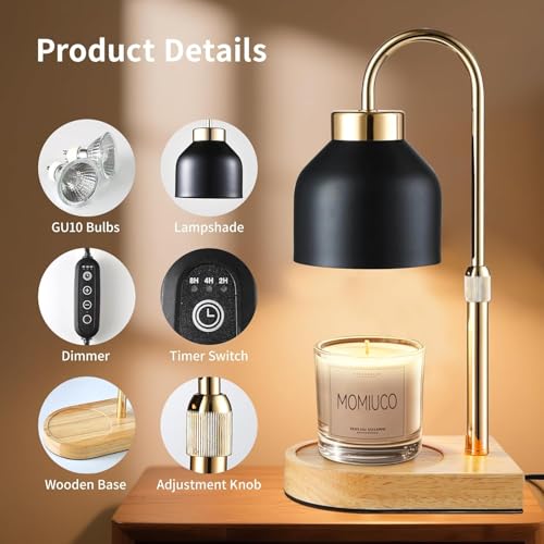 Candle Warmer Lamp, Timer Dimmer, Adjustable Height with 2 Bulbs, Wax Melt Warmer for Jar Candles, House Warming Gifts New Home Decor, Gifts for Women Mom