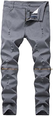 Boy's Ripped Skinny Jeans Destroyed Stretch Slim Distressed Pants Dark Grey 14