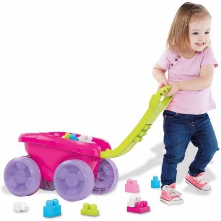 Mega Bloks First Builders with Block Scooping Wagon, Fold-out Easy-to-Grip Handle with Buildable Section, Multicolor