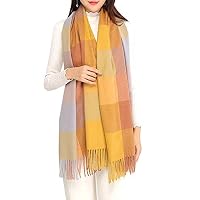 MHB Warm Scarf Winter Women Long Plaid Wrap Gird Shawl Large Scarves Yellow