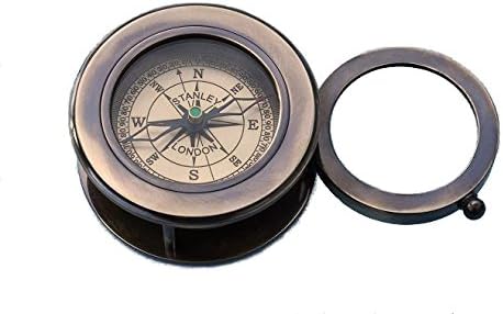 Stanley LondonEngravable Antique Brass Desk Compass with Swivel Magnifier (Personalized Engraving)