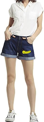 Women's Cute Caterpillar Embroidery High Waist Denim Shorts With Welt Pocket