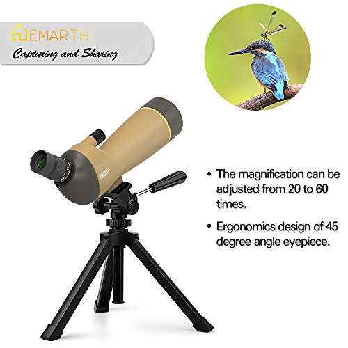 Emarth 20-60x60AE Waterproof Angled Spotting Scope with Tripod, 45-Degree Angled Eyepiece, Optics Zoom 39-19m/1000m for Target Shooting Bird Watching Hunting Wildlife Scenery (20-60x60) Gold - Thumbnail 4