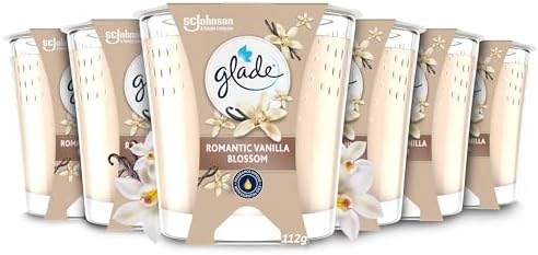Glade Jar Candle, Scented Candle Infused with Essential Oils, Up to 30 Hour Burn Time, Vanilla Blossom, Pack of 6 (6 x 112g)