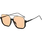 Heptagram Retro Oversized Aviator Sunglasses for Women Square Semi-Rimless Sun Glasses 70s Trendy Fashion Cute Shades