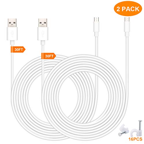 30FT 2Pack USB Power Extension Cable Cord with Wire Clips Nails for WyzeCam,Arlo Q,Kasa Cam.YI Home Camera,Furbo Dog,Nest Cam,Blink,Oculus Go,Nest Cam,Netvue,Super NES Classic and Home Security Camera 30FT 2Pack USB Power Extension Cable Cord with Wire Clips Nails for WyzeCam,Arlo Q,Kasa Cam.YI Home Camera,Furbo Dog,Nest Cam,Blink,Oculus Go,Nest Cam,Netvue,Super NES Classic and Home Security Camera