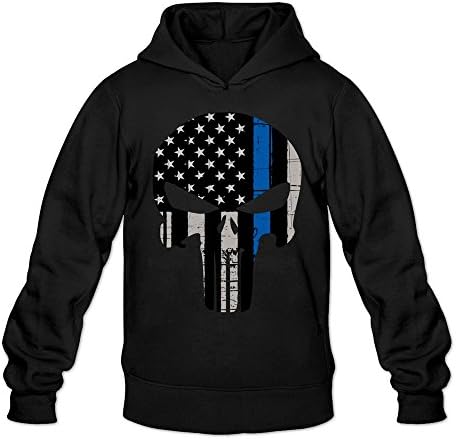 QDYJM Men's Thin Blue Line The Punisher Logo Hoodie- Black