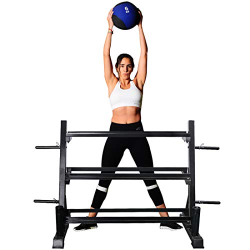 Zupapa Dumbbell Rack Stand Olympic Plate Weight Rack Kettlebell Rack with Barbell Holder, 4 in 1 Store Dumbbells, Plate Weights, Kettlebells and Olympic Bars for Home Gym 800lbs Capacity