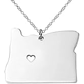 Art Attack Stainless Steel I Love Oregon Necklace, Beaver State Heart Map Pendant (Silver)