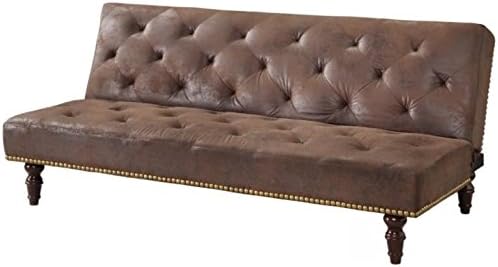 Elegant 3-Seater Sofa Bed - Made From The Finest Brown Faux Suede Leather Fabric Material - Victorian Antique Design
