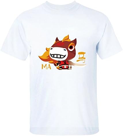 HappyAnimal Mens Cute Cartoon Animal Zodiac Chinese Horses Funny T-Shirts M white