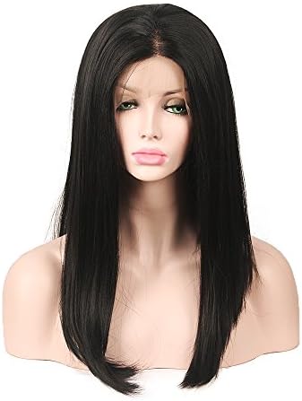 Wig Queen 250% Density Lace Front Synthetic Yaki Bob Wigs With Baby Hair Hand Tied Cap Heat Resistant Glueless Wig For Women(16" Black)