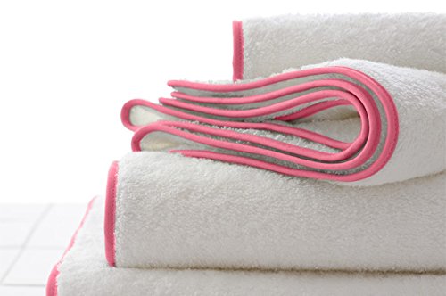 Macouba Bathroom Towel Set 600 GSM White Cotton Bath Towel Set with Pink Border/Trim| Soft, Ultra Absorbent Luxury Spa/Hotel Towel Pack of 2 Bath Towels, 2 Hand, 2 Face Washcloths