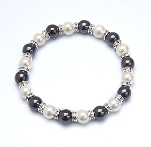 MAGNEHEALTHBlack, White & Crystal Magnetic Therapy Stretch Bracelet