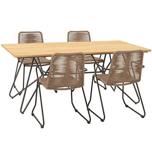 OUTLIV. Maranello Gartenmöbelset 5tlg. Stahl/Teak/Rope, Tisch 180x90, Stapelsessel 60,5x55, Gestell in Anthrazit…