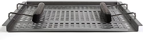 Schmidt Brothers - BBQ Ash Grab & Grill Flat Tray, Large Non-Stick Coated Stainless Steel with Removable Wood Handles, Dishwasher Safe