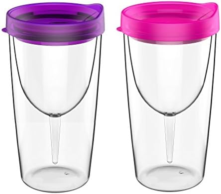 Travel Wine Tumbler Double Wall with Purple and Pink Lid, 10oz, 2 Pack
