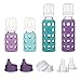 Lifefactory Baby Bottle Starter Set 10-Piece | 4 oz Mint & Lavender, 9 oz Kale & Grape | Includes Flat Caps, Sippy Caps, Stage 2 Nipples