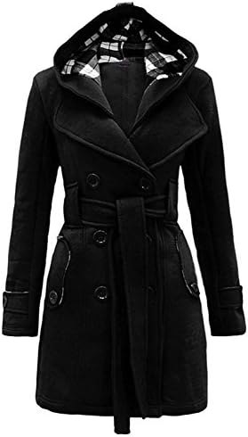 Geben Women's Winter Warm Fleece Check Hooded Double Breast Coat Jacket