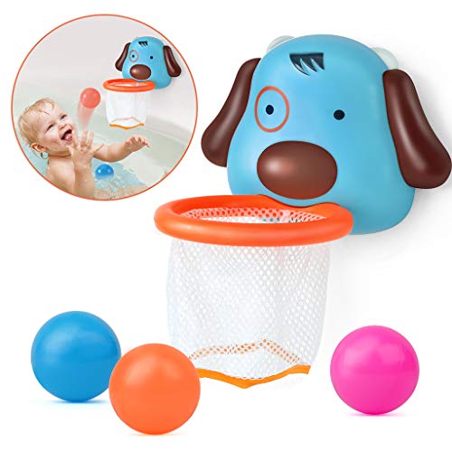 PG Bath Toys Basketball Hoop for Toddler,Include 3 Float Balls with Powerful Suction Cup, Bathtub Shooting Game Playset