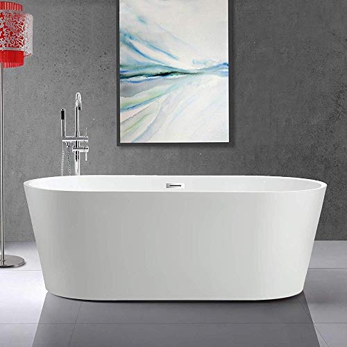 Vanity Art 54 Inch Freestanding White Acrylic Bathtub Modern Stand