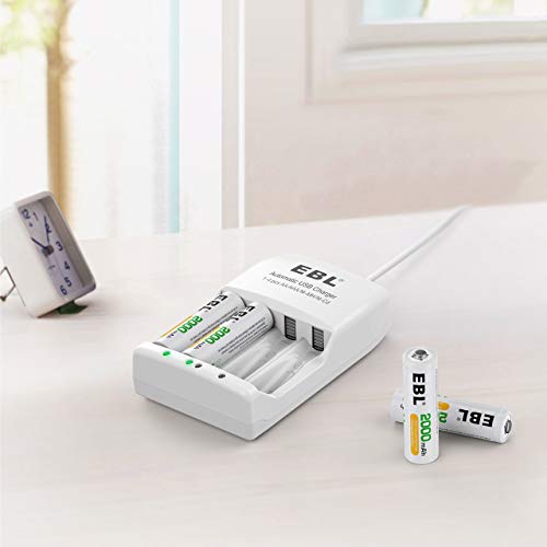 EBL Rechargeable AA Batteries 2000mAh (4 Pack) and Rechargeable Battery Charger for Ni-MH/Ni-CD AA AAA Rechargeable Batteries