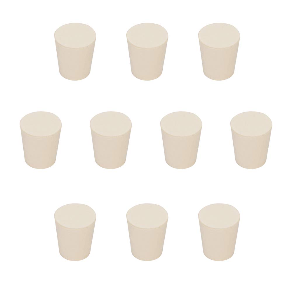 StonyLab Solid Rubber Stoppers, 10-Pack 3# - 17mm x 23mm x 26mm - White Tapered Lab Seal Rubber Stoppers