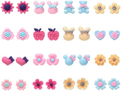 16 Pairs Variety Assorted Flower Animal Stud Earrings for Girls,Hypoallergenic