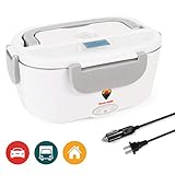 Electric Lunch Box 2 in 1 for Car/Truck and Work 110V & 12V 40W - Stainless Steel Portable Food Warmer Heater 1.5L - Spoon and 2 Compartments Included