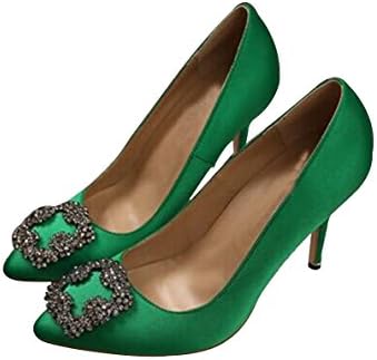 Naly Women's Green Pointed Toe Wedding Dress Pumps Jewelled Crystal 8-8.5B US