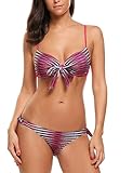 Avidlove Bikini Swimsuit for Women Push Up Striped Print Tie Side Bathing Suits S-XXL