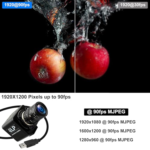 ELP 90fps Global Shutter USB-Kamera 1200P Golfschwungkamera mit hoher Bildrate, 5-50mm 10x manuelles Zoomobjektiv, Industriekamera für Bildverarbeitung, Lightburn, Jetson Nano, Live-Streaming