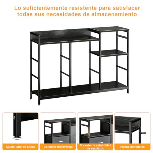 STAR BURN Cómoda para Recamara,Cajonera con Estación de Carga y 8 Cajones Deslizantes de Tela,Comodas Muebles para Recamara con Estantes Abiertos de Madera,Mueble Organizador Recamara Gris+Marron