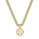 KissYan Gold Initial Necklace,14K Gold Plated Round