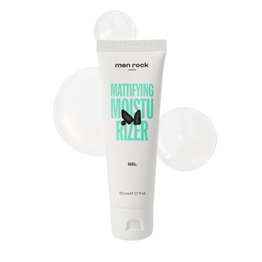Men Rock Mattifying Gel Moisturizer for Men – Oil Control, Hydrating Face Cream with Niacinamide, Salicylic Acid & Natural Plant Extracts – Vegan, Suitable for Oily Skin – 50ml
