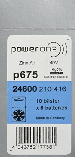 Power One Size 675 MERCURY FREE Hearing Aid Batteries (60 batteries)