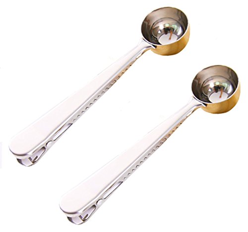 Yesier 2 Pack Coffee Scoop and Tea Scoop Stainless Steel 1 Table Spoon with Integrated Bag Clip Yesier 2 Pack Coffee Scoop and Tea Scoop Stainless Steel 1 Table Spoon with Integrated Bag Clip