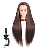 Traininghead 26-28'' Female Mannequin Head Synthetic Fiber Hair Hairdresser Training Practice Head Manikin Doll Heads For Cosmetology With Clamp Stand (Brown)